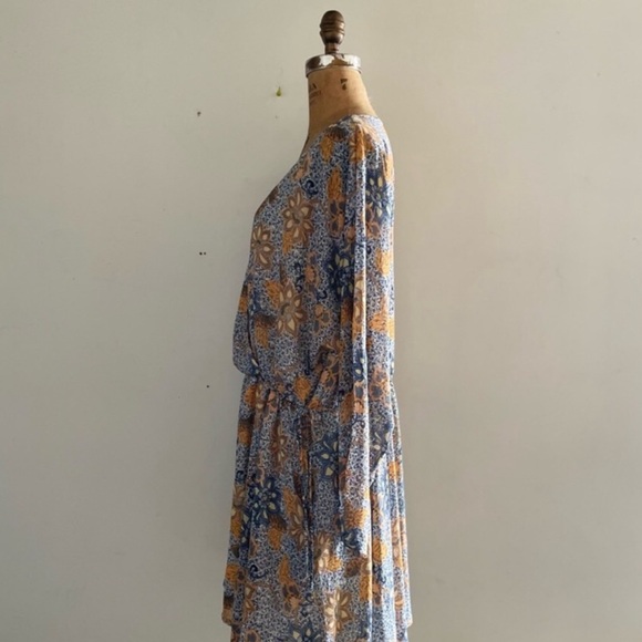 [Free People] Blue Mustard Paisley floral print Oversize Asymmetric Mini Dress. - Picture 8 of 15